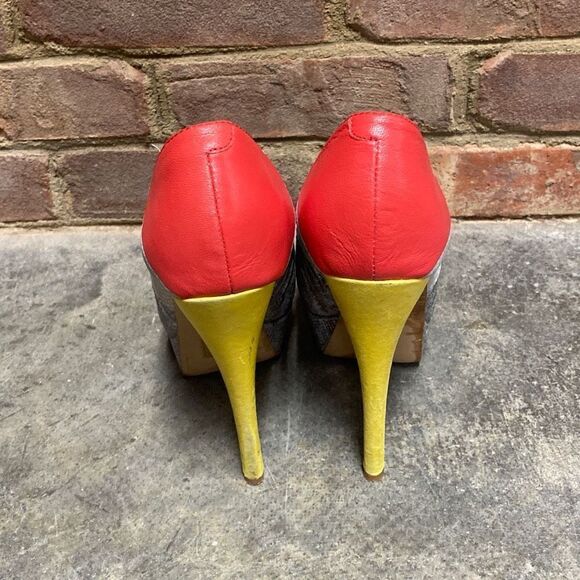 Aldo Multi Color Leather Peep Toe Stiletto Heels Size 8 - Picture 5 of 11